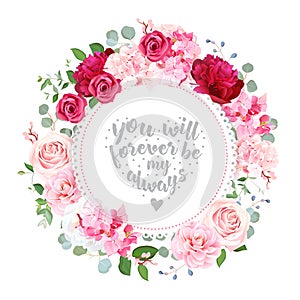 Romantic wedding floral vector design round card