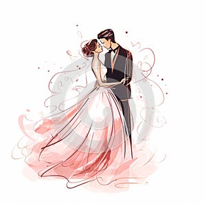 Romantic Wedding Illustration In Light Pink And Red photo