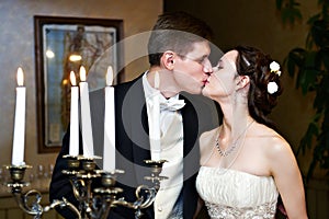 Romantic wedding kiss