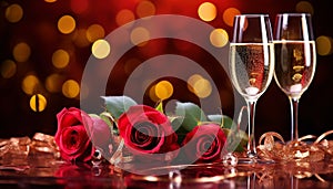 Romantic wedding night love, champagne, flowers, celebration, elegance generated by AI generated by AI