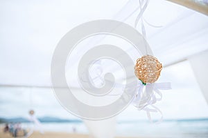 Romantic Wedding setting on the beach and blue sky.