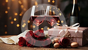 Romantic wine celebration love, gift, elegance, candle, luxury, decoration generated by AI