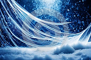 Romantic winter background with ice veil and snow in blue tonality