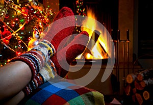 Romantic winter evening by the fireplace Christmas