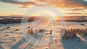 Romantic Winter Landscape: Aerial View Of Rural Finland In Nikon D850 Style