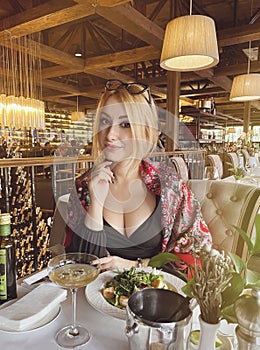 Romantic woman in restaurant , bloggers lifestyle