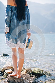 Romantic woman walk on beach
