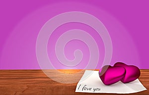 Romantic wooden table on purple background