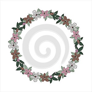 Romantic wreath with flowers and leaves. Romantic vector elements for card. Save the date and invitation