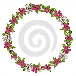 Romantic wreath with flowers and leaves. Romantic vector elements for card. Save the date and invitation