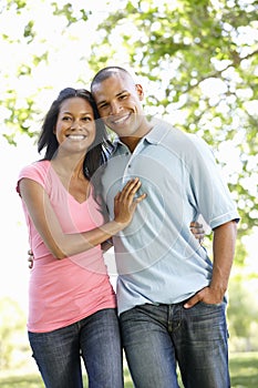 Romantic Young African American Couple Walking In Park