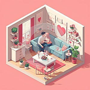 Romantic young couple kissing on the sofa in the living room at home. AI Generated