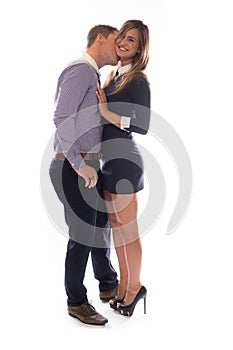 Romantic young man necking with his girlfriend