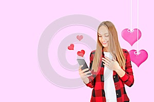 Romantic young woman with blonde hair expressing happiness in valentine`s day.