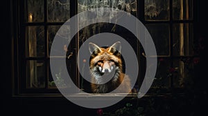 Romanticism-inspired Candid Shot Of Red Fox In Nighttime Window