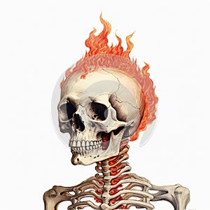 Romanticism Skeleton Art: Burning Flames And Caricature-like Illustration