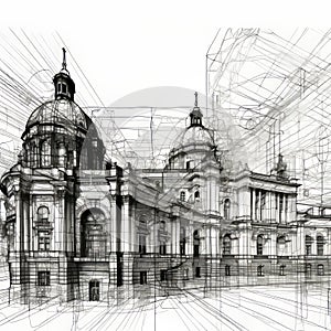 Romanticism Vector Architectural Drawing With Baroque Exaggeration And Urban Impressionism