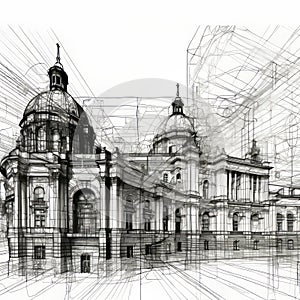 Romanticism Vector Architectural Drawing With Baroque Exaggeration And Urban Impressionism photo