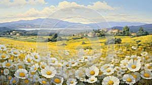 Romanticized Views Of Daisy Fields In The Style Of Adi Granov