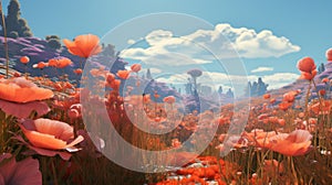 Romanticized Wilderness: Unreal Engine 5 Field Of Orange Flowers photo