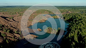 Romantsevo hills and lakes in Tula oblast drone aerial shot