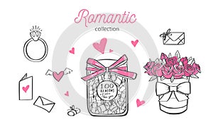 Romatic vector hand drawn illustration. Wedding, Valentines day concept. Isolated