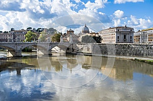 Rome, along the Tevere riverside. On background Vatican City.