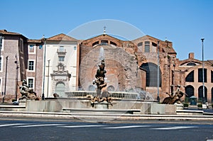 ROME-AUGUST 6: Piazza della Repubblica and the Fountain of the Naiads in Rome, Italy.