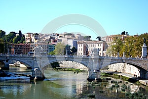 Rome-Bridge over the Tiber River, in the city center.
