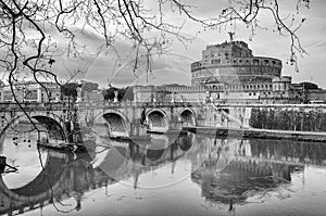 Rome Castel Sant Angelo black and white