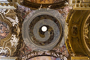 Rome - The ceiling fresco Triumph of Virgin in church Chiesa di Santa Maria della