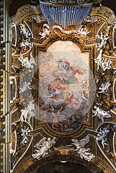 Rome - The ceiling fresco Triumph of Virgin in church Chiesa di Santa Maria della photo