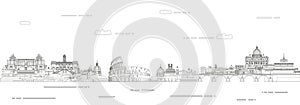 Rome cityscape line art style vector poster illustration. Travel background