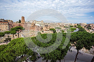 Rome cityscape, Via dei fori imperiali and Colosseum