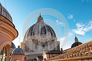 Rome - Close up view on the main dome of Saint Peter basilica in Vatican city, Rome, Europe