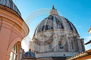 Rome - Close up view on the main dome of Saint Peter basilica in Vatican city, Rome, Europe