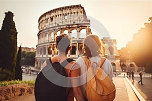 Rome colosseum couple. Generate Ai