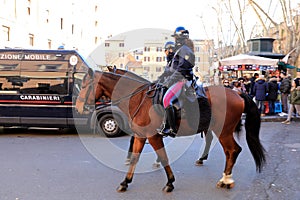 ROME - DEC 28: Rome police control the street in Rome the 28 December 2018, Italy. Rome is one of the most populated