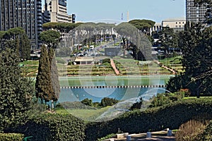 Rome, Eur lake: the garden of the waterfalls
