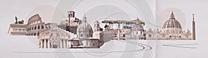 Rome famous landmarks collage. The art design from best views of Rome, Italy, Europe.