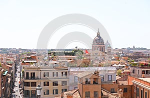 Rome historical city cityscape with SS Ambrogio e Carlo al Corso church Italy