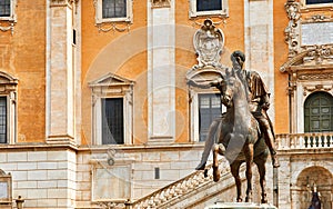 Rome Italy. Bronze statue of Roman Emperor Marcus Aurelius