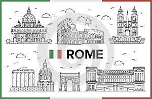 Rome, Italy. Buildings and city sights. Vector illustration