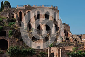Rome, Italy - close-up of ancient ruins inside Palatine Hill, the first nucleus of the Roman Empire. Famous landmark.
