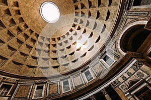 Rome, Italy. Close View Ceiling Of Pantheon