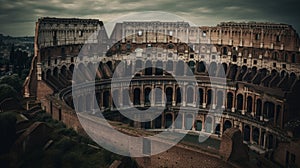 Rome, Italy. The Colosseum or Coliseum at sunrise. AI generated