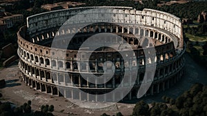 Rome, Italy. The Colosseum or Coliseum at sunrise. AI generated