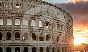 Rome, Italy. The Colosseum or Coliseum at sunset