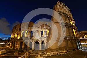 Rome, italy, colosseum old ancient building gladiator battle at night