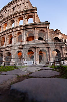 Rome, italy, colosseum old ancient building gladiator battle at night